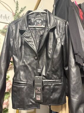 Emporio Collezione Black Faux Leather Button Down jacket